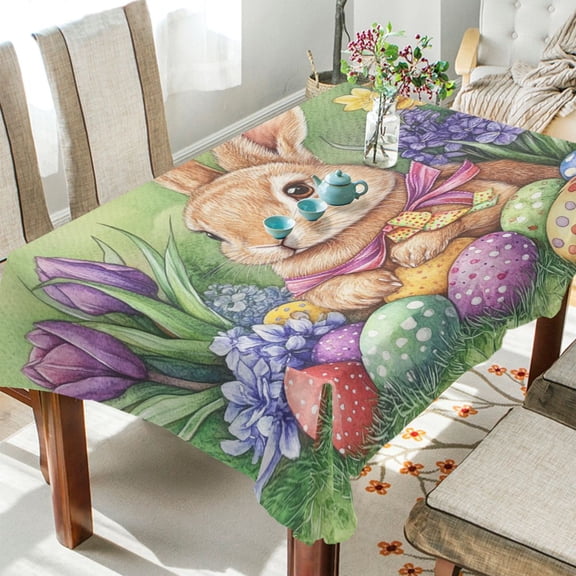 WOBOGO Easter Orange Bunny Square Tablecloth 54×54in Polyester Fabric Tablecloth Washable Dust Resistant Wrinkle Resistant