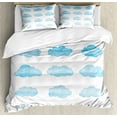 thumbnail image 1 of Cloud King Size Duvet Cover Set, Hand Drawn Clouds Blended Watercolor Technique Fabric Texture, Decorative 3 Piece Bedding Set with 2 Pillow Shams, Azure Blue Baby Blue and Blue, by Ambesonne, 1 of 3