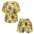 thumbnail image 4 of Yuyamidu Sunflower Raccoon Ladies' Pajama Set Short Sleeve Round Neck Top & Soft Shorts 2-Piece Sleepwear for Women Casual Cute Lounge Sets, Yellow, 4 of 7