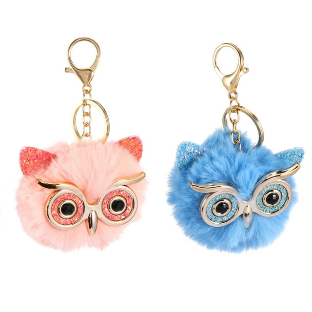 2pcs Owl Ball Key Chain Key Ring Pendant Car Bag Ornament Creative Keychain