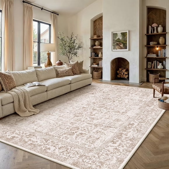 BERTHMEER 10'x14' Large Area Rugs for Living Room Bedroom Dining Room Farmhouse Non Slip Oriental Vintage Traditional Washable Rugs Carpets Tapis, Brown