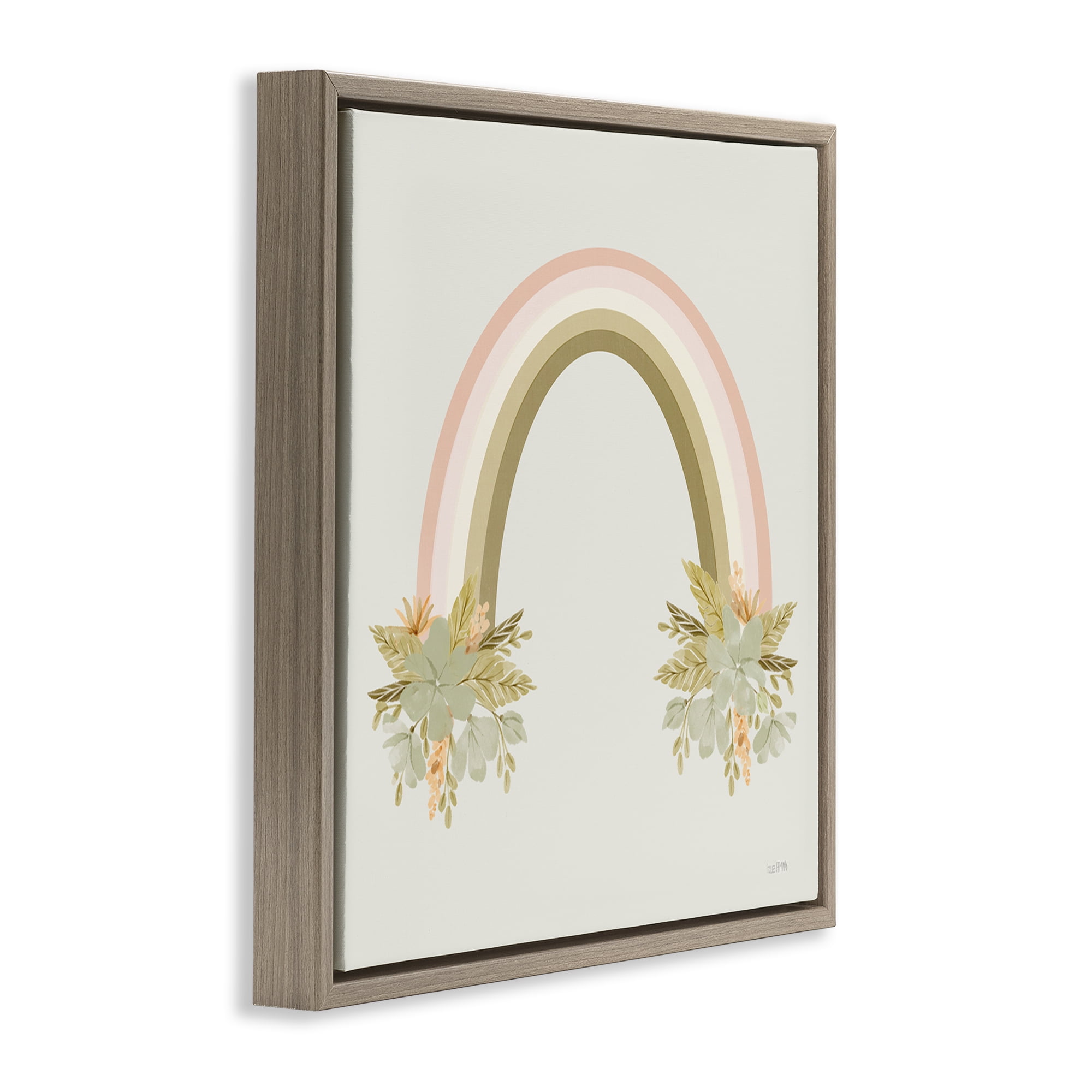 Stupell Industries Blooming Floral Rainbow Landscape & Nature Painting Brown Floater Framed Canvas Art Print Wall Art, 25 x 25