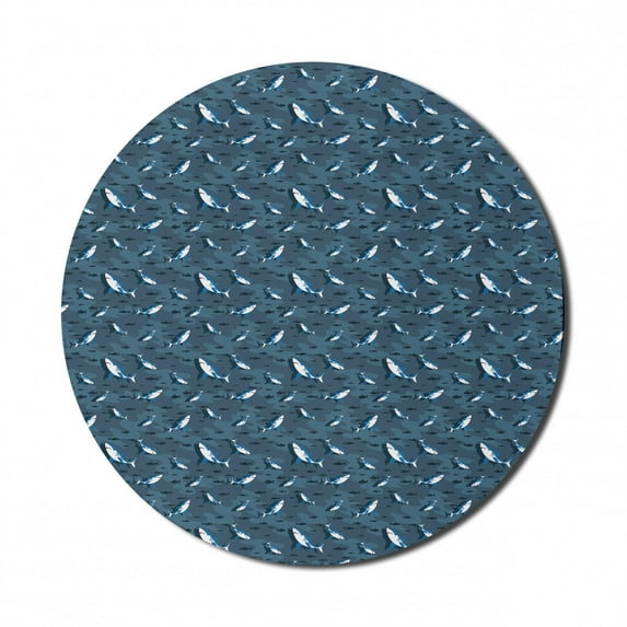 Nautical Mouse Pad for Computers, Frock of Frolicking Sharks and Fish Herds Diving Wildlife Exotic Deep Sea Ocean, Round Non-Slip Thick Rubber Modern Mousepad, 8" Round, Slate Blue, by Ambesonne
