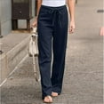 thumbnail image 2 of Sngxgn Womens Casual Loose Pants Comfy Cropped Work Pants with Pockets Elastic High Waist Pants(Navy,M), 2 of 5