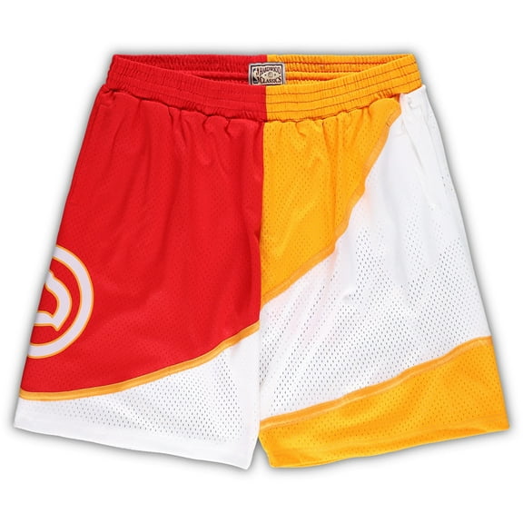 Men's Mitchell & Ness Yellow/Red Atlanta Hawks Big & Tall Hardwood Classics Split Swingman Shorts