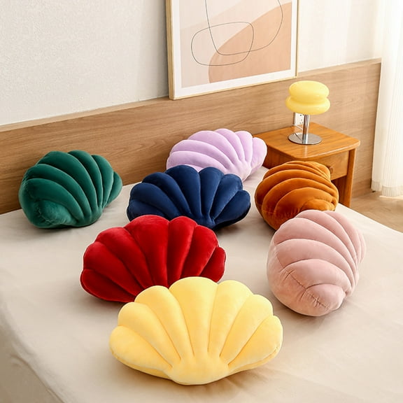 Pnellth Shell-Shaped Stuffed Pillow Cushion Super Soft Wear Resistant Vibrant Color Seashell Bed Sofa Cushion Home Decoration