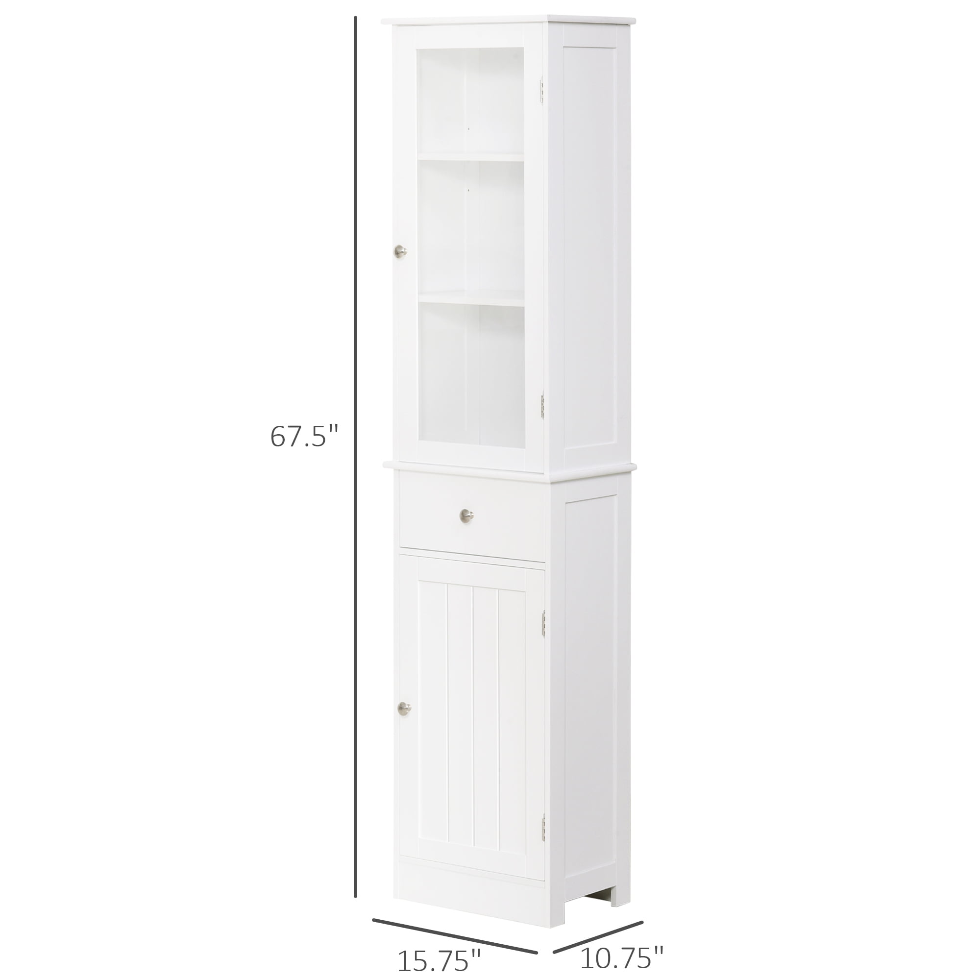 HOQBN Bathroom Storage Cabinet with 3-tier Shelf Drawer Door, Floor Cabinet Free Standing Tall Slim Side Organizer Shelves, White