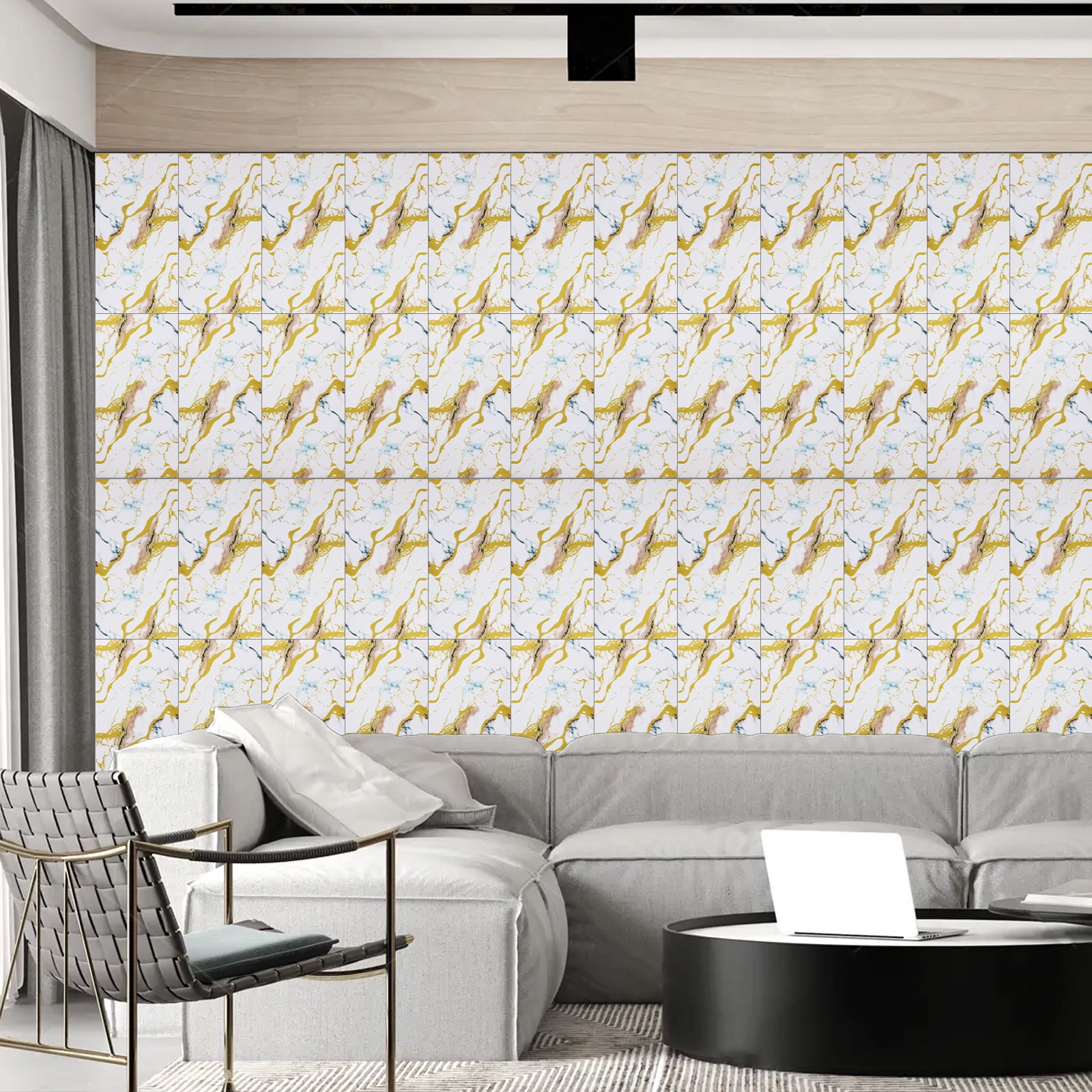 20PCS Waterproof Marble Peel and Stick Backsplash Washroom Wall Panels, Peel and Stick Tile, PVC Wall Panels for Kitchen Bathroom Living Room Bedroom Not Real Tile White