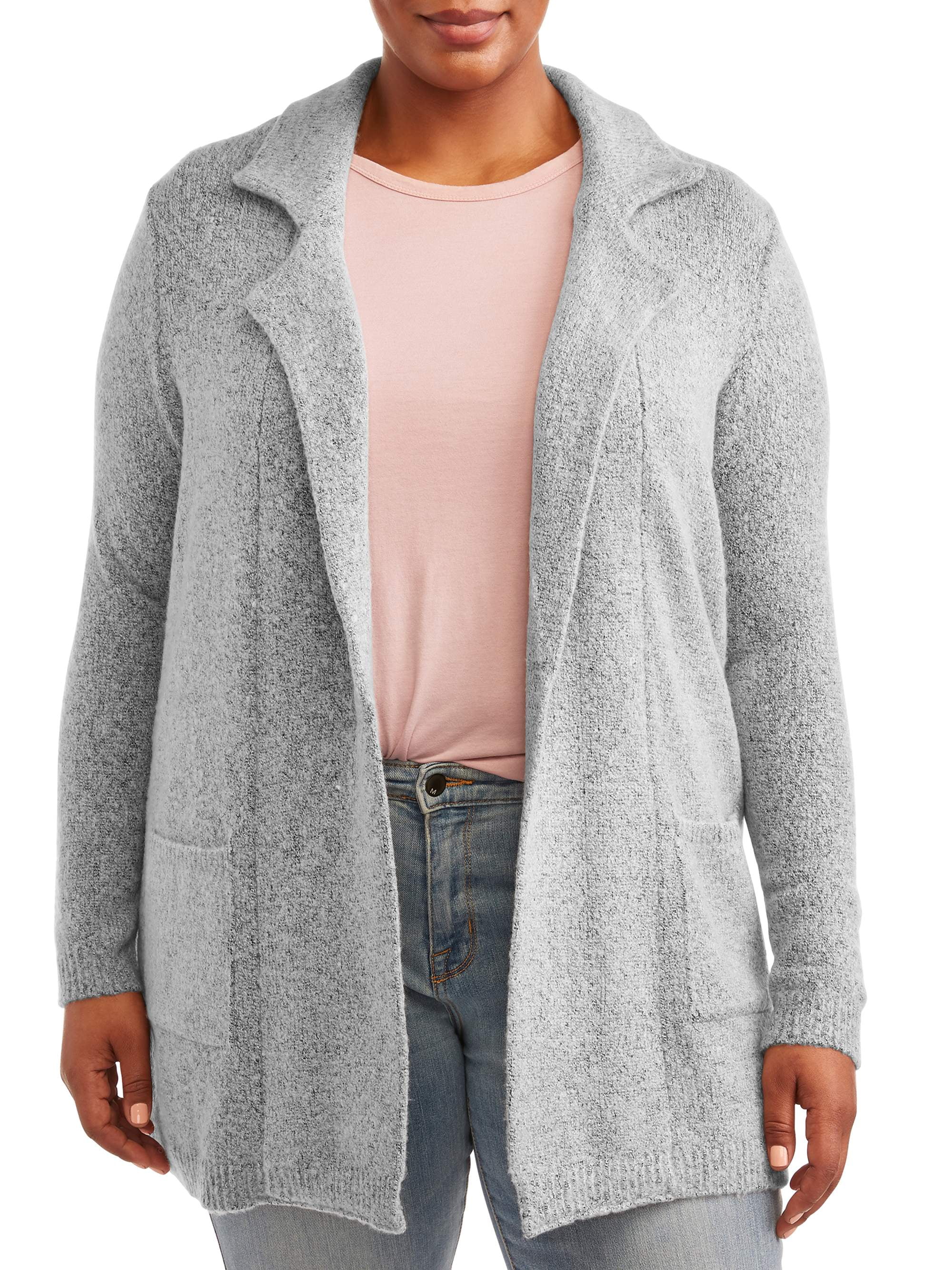 Absolutely Famous - Absolutely Famous Women's Plus Size Windowpane Open-Front Jacquard Coatigan 