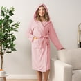 thumbnail image 5 of PAVILIA Pink Women Robe with Hood, Fleece Lightweight Soft Long Hooded Robe for Women, Plush Fuzzy Cozy Warm Bathrobe Shower Spa House, S/M, 5 of 9