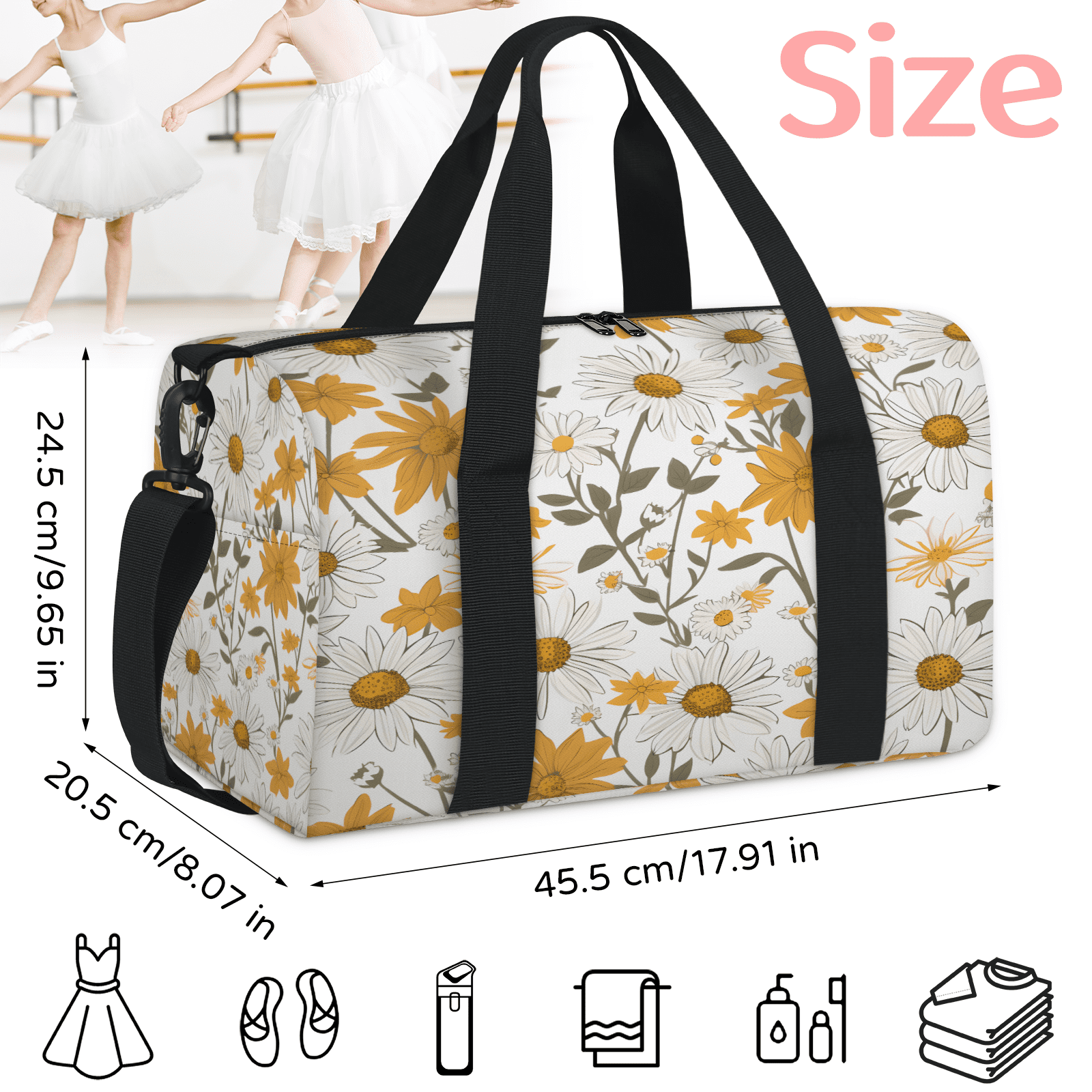 Herdesigns Wild Flowers Floral Gym Bag for Women, Duffle Bag for Travel Sport, Spring Summer Lightweight Waterproof Carry on Weekender Dance Yoga Workout Bags