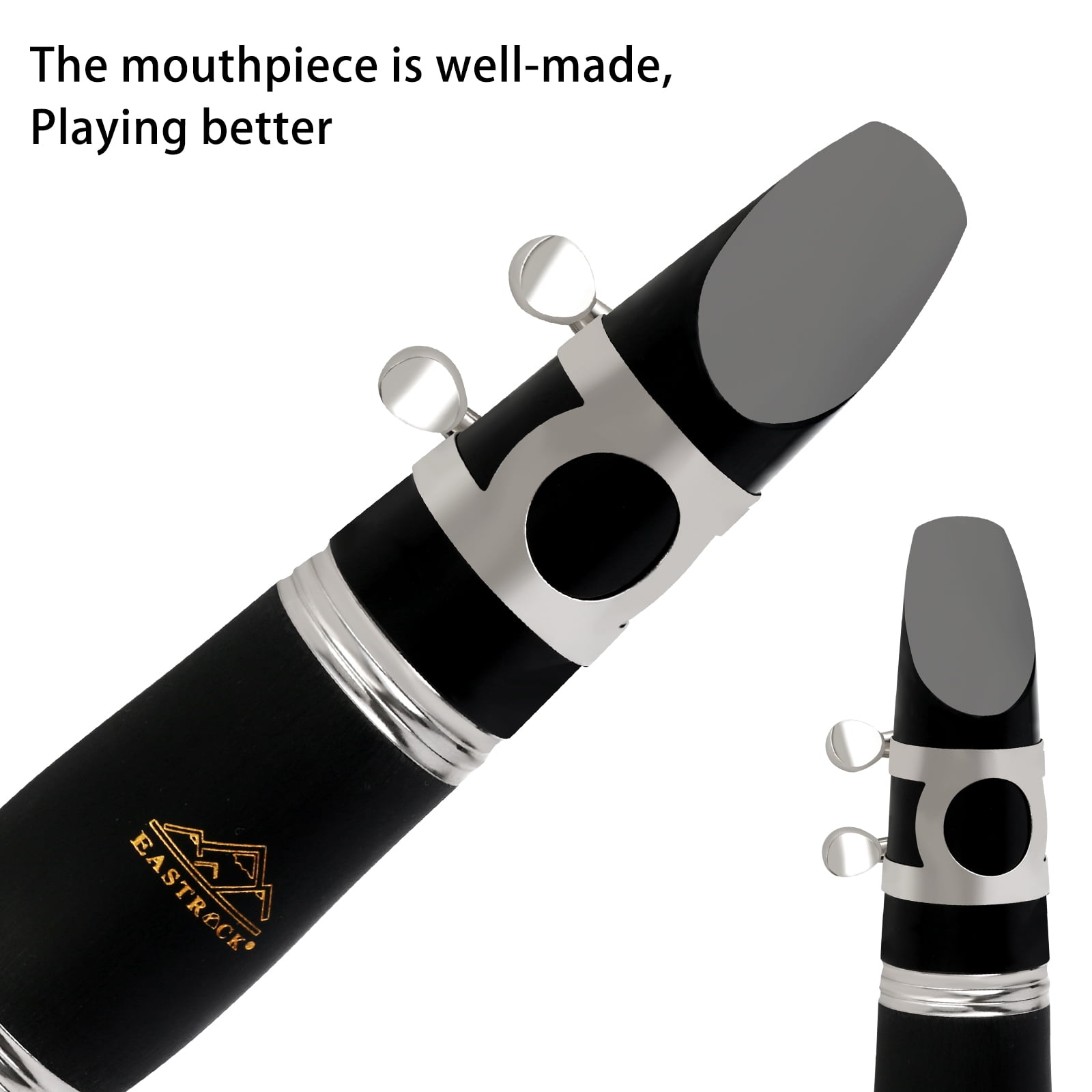 EASTROCK Bb Clarinet Nickel Plated Body 17 Keys Wide Range for Beginners Includes Stand Replacement Barrels Hard Case