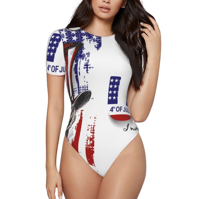 Balery Patriotic Skull Art Body de cuello redondo de manga corta para mujer Tops de manga corta Tops básicos-Medium