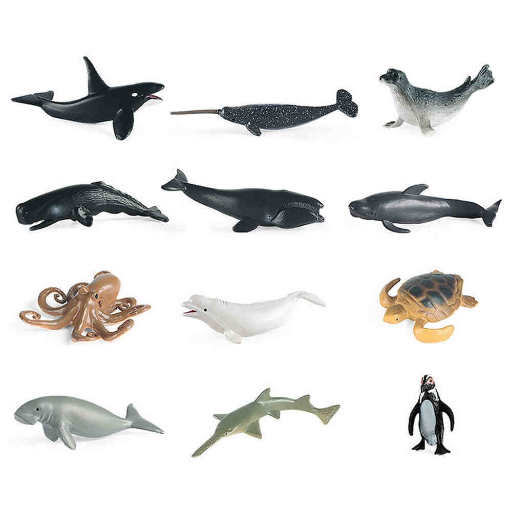 12PCS Plastic Sea Animals Ocean Shark Dolphin Whale Model Figures Kids Toys Gift 