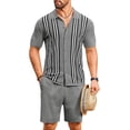 thumbnail image 3 of COOFANDY Men's 2 Piece Short Sets Casual Button Down Shirt and Shorts Set Knit Polo Set Vintage Summer Beach Outfits, 3 of 6