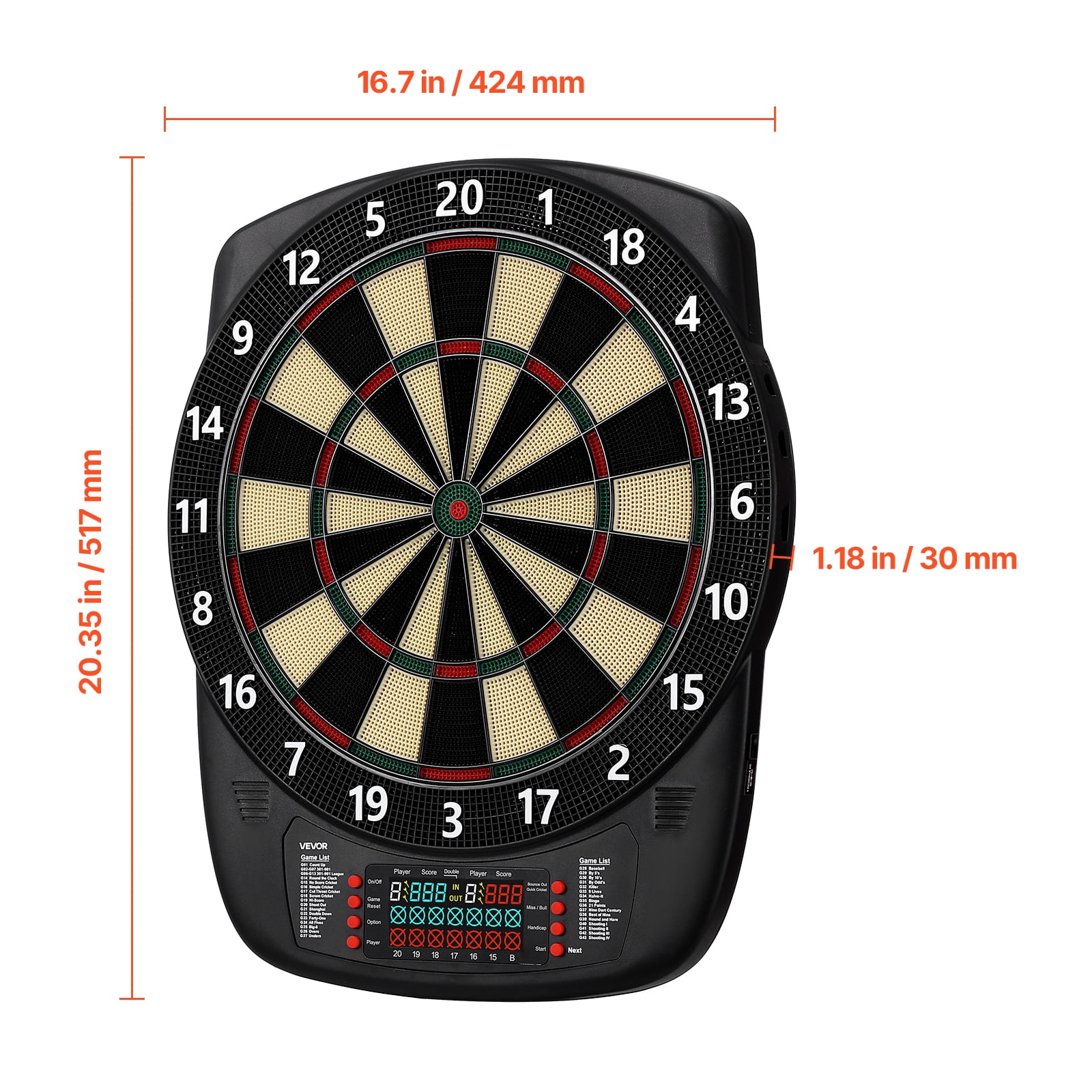 VEVOR Electronic Dart Board, 13.5" Target Dartboard with 43 Games & 200+ Variations for Up to 8 Players, 6 Dart Shafts with Flights & 50 Soft Tips, Color LCD Scoring Screen for Home Party Game Rooms