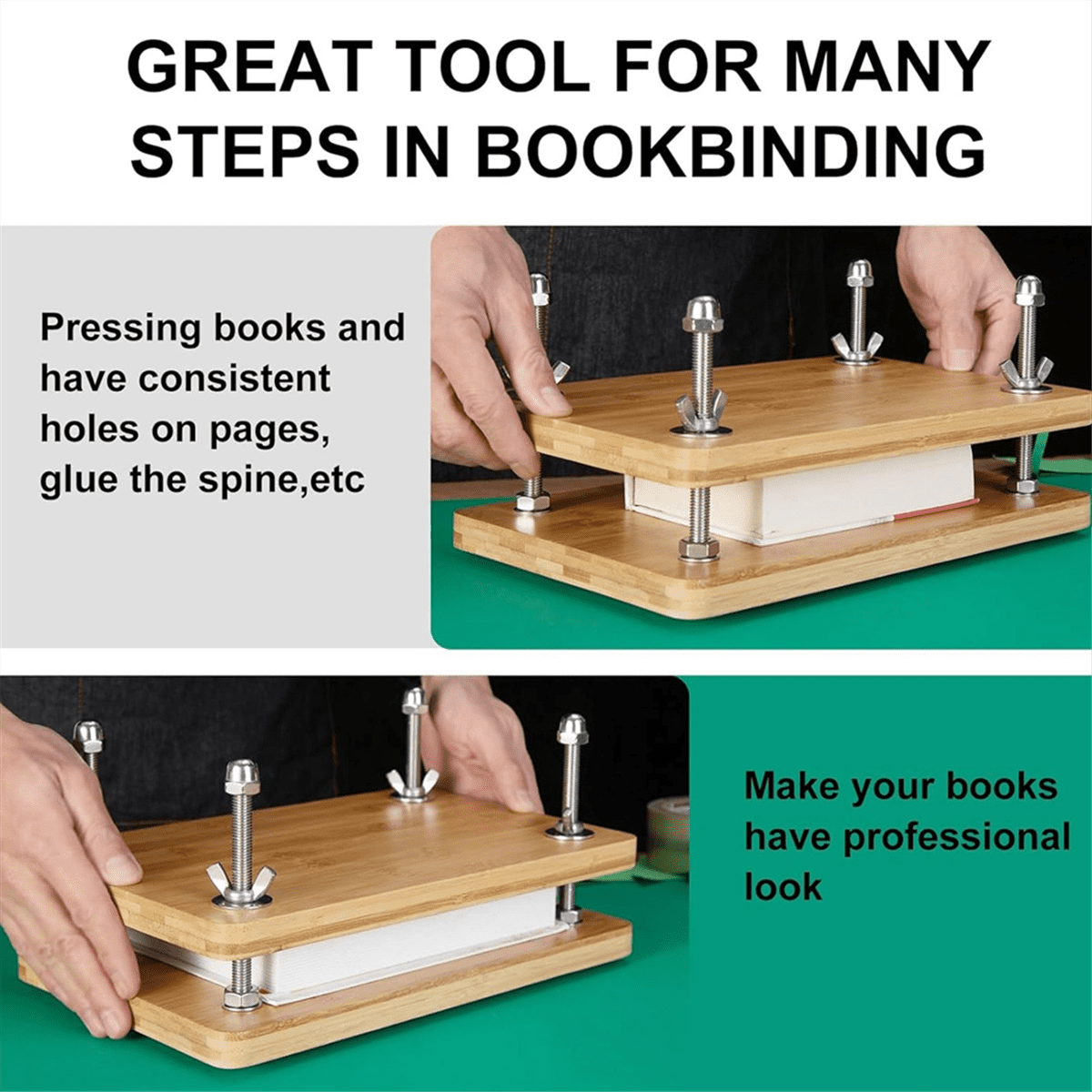 Book Press Bookbinding, Wooden Bamboo Book Press, Portable Press Kits for Bookbinding Supplies