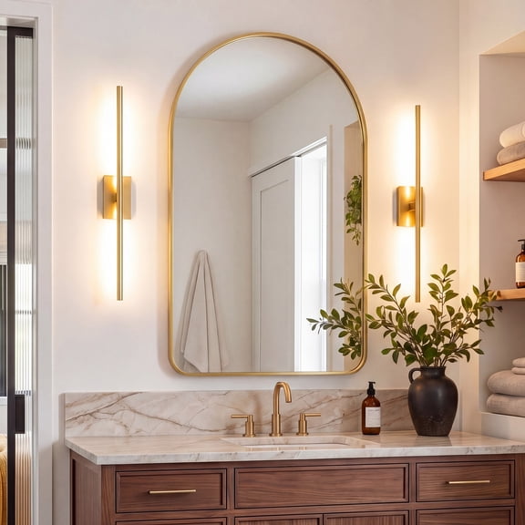 CONCETTA 20"x30" Arched Bathroom Mirror, Aluminum Alloy Framed for Wall, Vanity, Living Room, Bedroom, Entryway, Hallways, Gold