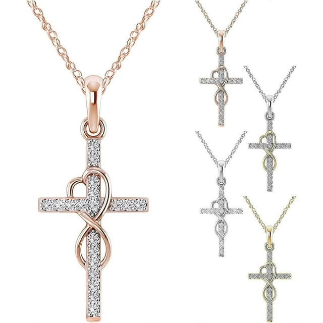 14K Gold Plated Cubic Zirconia Cross Necklace for Women Faith Pendant Necklaces Simple Diamond Jewelry Gift For Party