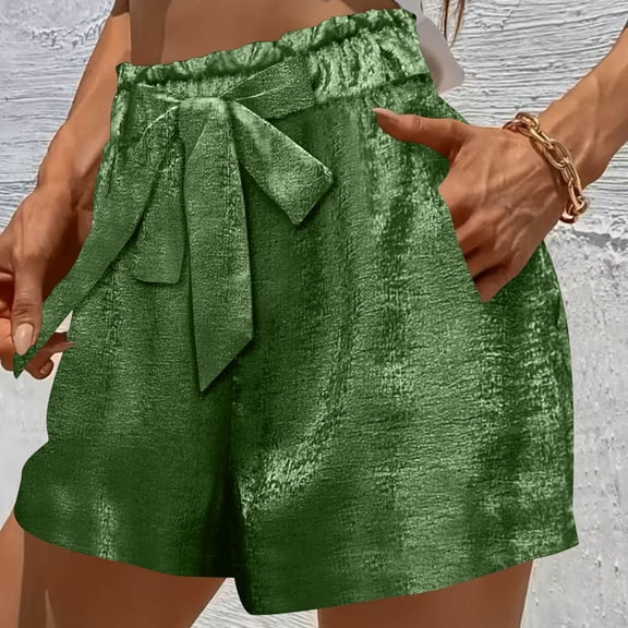 Pounoo Women's Shorts Drawstring Bow Satin Casual Bottoms Party Night Style Lightweight Shiny Relaxed Fit Gift