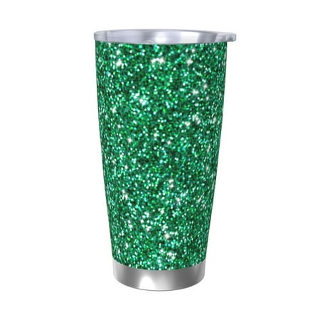 

Uemuo Green Glitter Print Travel Coffee Mug 20oz Double-walled Car Cup Stainless Steel Insulated Tumbler Leak-proof Travel Cup Reusable Straw Car Cup-Without Straw