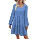thumbnail image 1 of Vestido de manga larga, cuello cuadrado, color puro, diseño escalonado, manga abombada, vestido de túnica de verano para mujer, para fiesta, oficina, azul lago L, 1 of 6