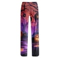 thumbnail image 6 of IYYVV Halloween Pajama Pants for Womens Casual Pumpkin Ghost Pattern Print Palazzo Trousers Soft Baggy Drawstring Bottoms Dark Purple L, 6 of 6