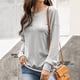 thumbnail image 3 of Sudadera de Mujer Manga Larga Cuello Redondo con Botones Color Sólido Jersey Suelto Top para el Trabajo Escuela Gris Claro L, 3 of 6