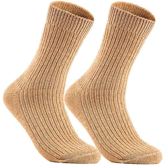 Lovely Annie Women's 2 Pairs Wool Knitted Socks One Size 6-9 (Beige)