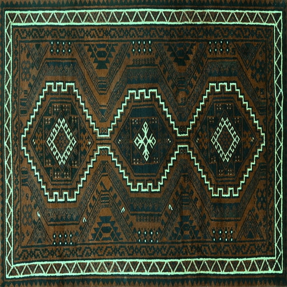 Ahgly Company Machine Washable Indoor Square Persian Turquoise Blue Traditional Area Rugs, 5' Square