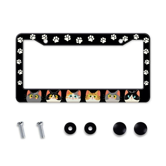Cats Paw Print License Plate Frame Metal Aluminum Rustproof Car Accessories for Us Canada Standard Women Men 2 Holes with Screw Caps