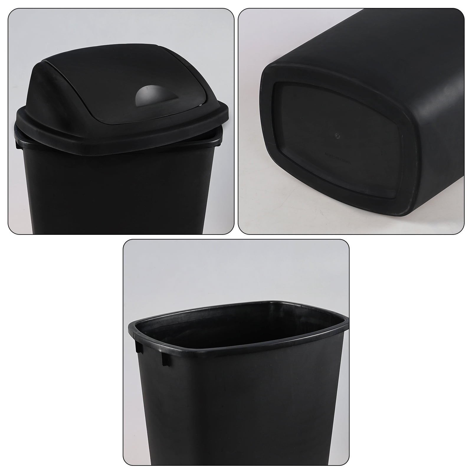 Minekkyes 4 Packs Kitchen Trash Can 13 Gallon with Swing Lid, Plastic Tall Garbage Can, Large 50L Waste Bin for Home, Office, Garage, Restaraunt (Black)