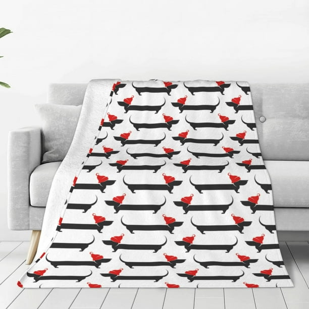 Balery Christmas Dachshund Manta de Felpa Suave y Acogedora – Cobija de Franela Aterciopelada para Cama, Lavable y Cálida para Sofá, Mascotas, Transpirable-80"x60"