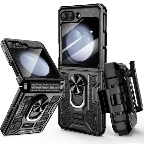 Funda VEGO para Samsung Galaxy Z Flip 5 5G con soporte y clip, color negro