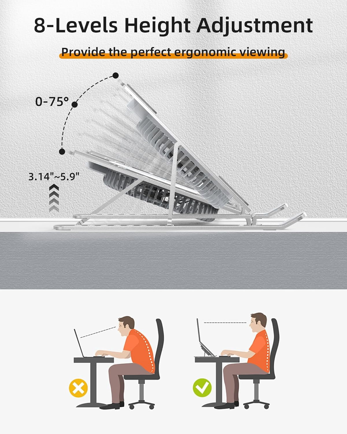 Portable Laptop Cooling Stand, Foldable & Adjustable Aluminum Stand with 3 Speed Powerful Quiet Fans, Ultra-Lightweight Ergonomic Cooling Pad for 17.3" Laptops (Silver, for 17.3" Laptop)