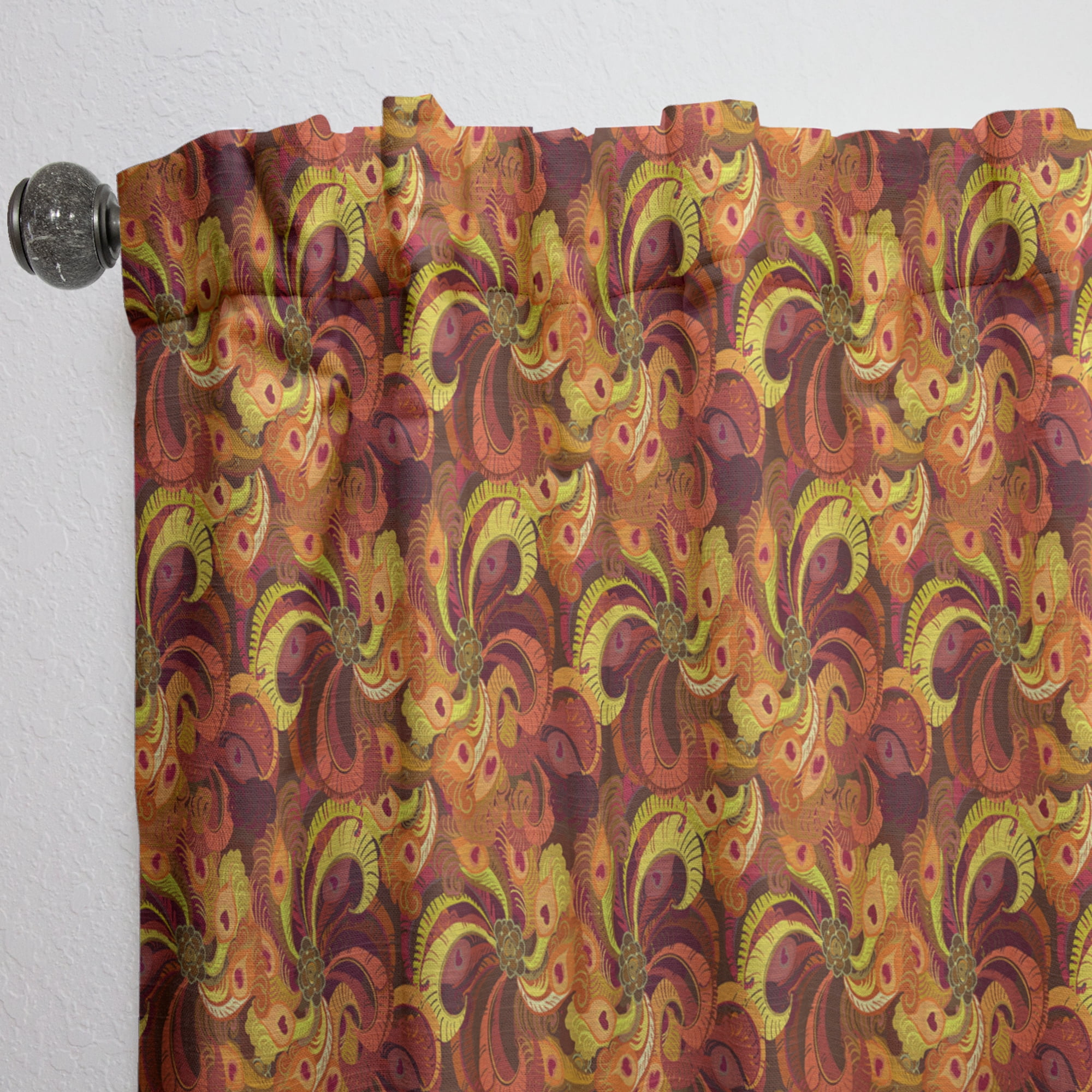Designart 'Beautiful Golden Red and Orange Peacock Feathers' Bohemian & Eclectic Curtain Panel