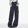 thumbnail image 5 of Women's Cargo Jeans Y2K Clothes Casual Wide Leg High Waisted Denim Pants for Women Straight Leg Trousers Hiking Pants Workout Jeans, 5 of 5