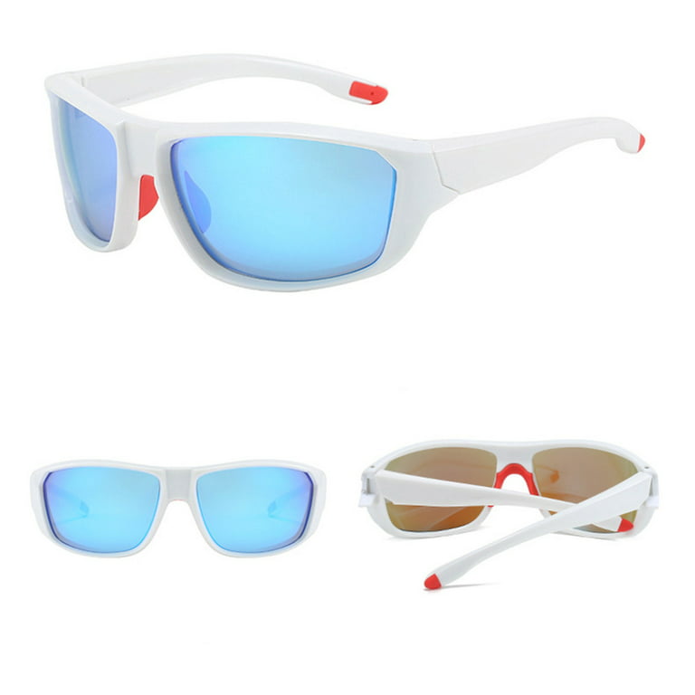 Personality Sports Sunglasses Trendy Sports Shades Classic Sun Glasses for  Fishing Boating Traveling White Frame Blue Film 