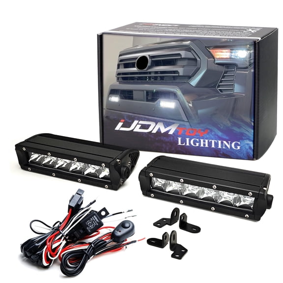 Xenon White Mini-SR LED Fog Pocket Light Kit For Toyota 2022-up Tundra/Sequoia, 24-up Tacoma, 4Runner, (2) 30W High Power CREE LED Light Bars, Mounting Brackets, Relay Wiring