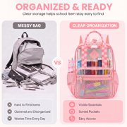 Girls Clear Backpack for Student School Transparent Bookbag with Reinforced Bottom Straps Multi Pockets Pink
