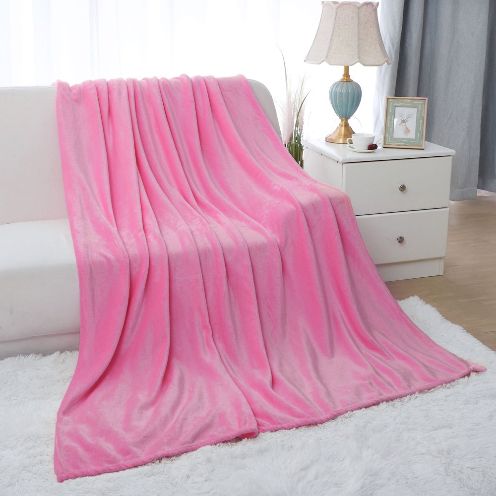 Home Bedroom Soft Microplush Fleece Throw Blanket for Twin Bed, Pink