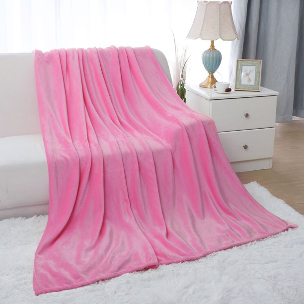 Home Bedroom Soft Microplush Fleece Throw Blanket for Twin Bed, Pink