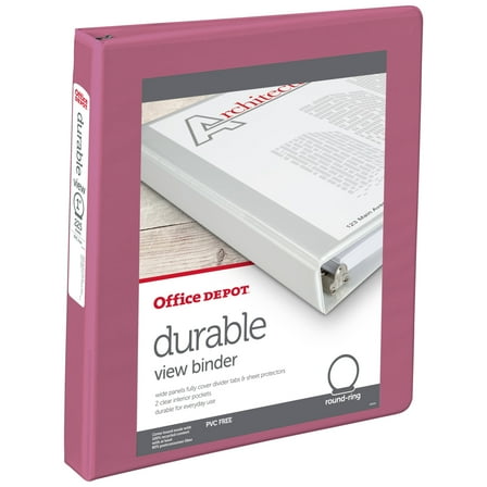 Office Depot® Brand 3-Ring Durable View Binder, 1" Round Rings, 49% Recycled, Dusty Rose