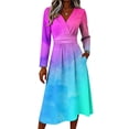 thumbnail image 3 of Womens Fall Casual Maxi Dresses V Neck Vintage Long Sleeve Work Casual Dress Long Loose Casual Floral Dresses, 3 of 5