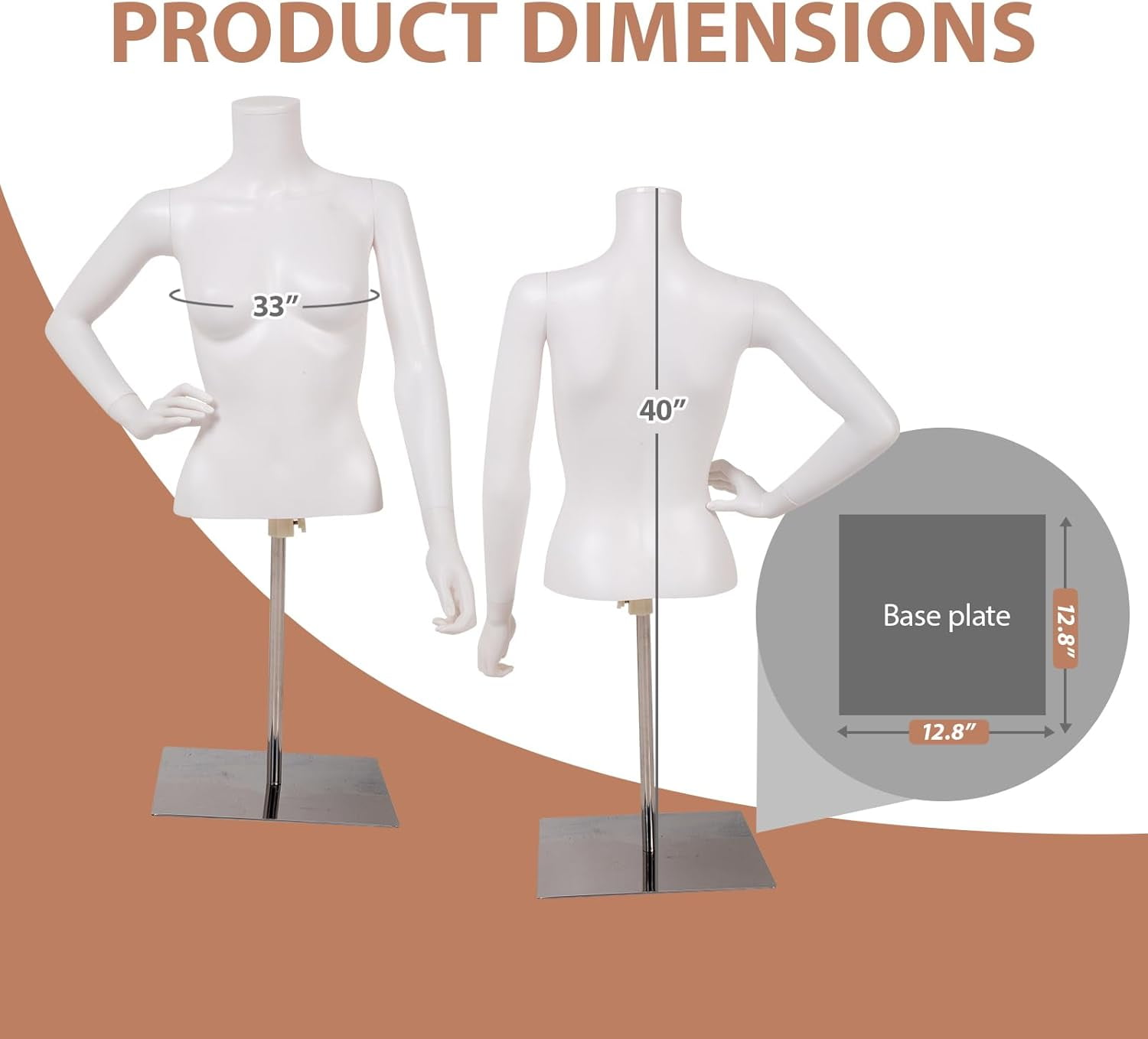 Kinbor White Half Body Female Mannequin - Elegant Female Mannequin with Stable Base, Manne quin Dress Form Display, Detachable Manikins (Upper-Body)