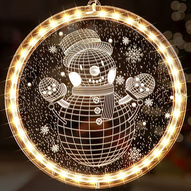 Luces navideñas para ventana, luces 3D colgantes novedosas para interiores, luces decorativas con pilas, cadena de luces decorativas con ventosa para dormitorio, patio, blanco cálido