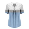 thumbnail image 6 of Summer Short Sleeve Henley Shirts For Women V-neck Plus Size Color block Loose Flowy Casual Tops T-shirt Light Blue Color Size XL Pullover Blouse, 6 of 6