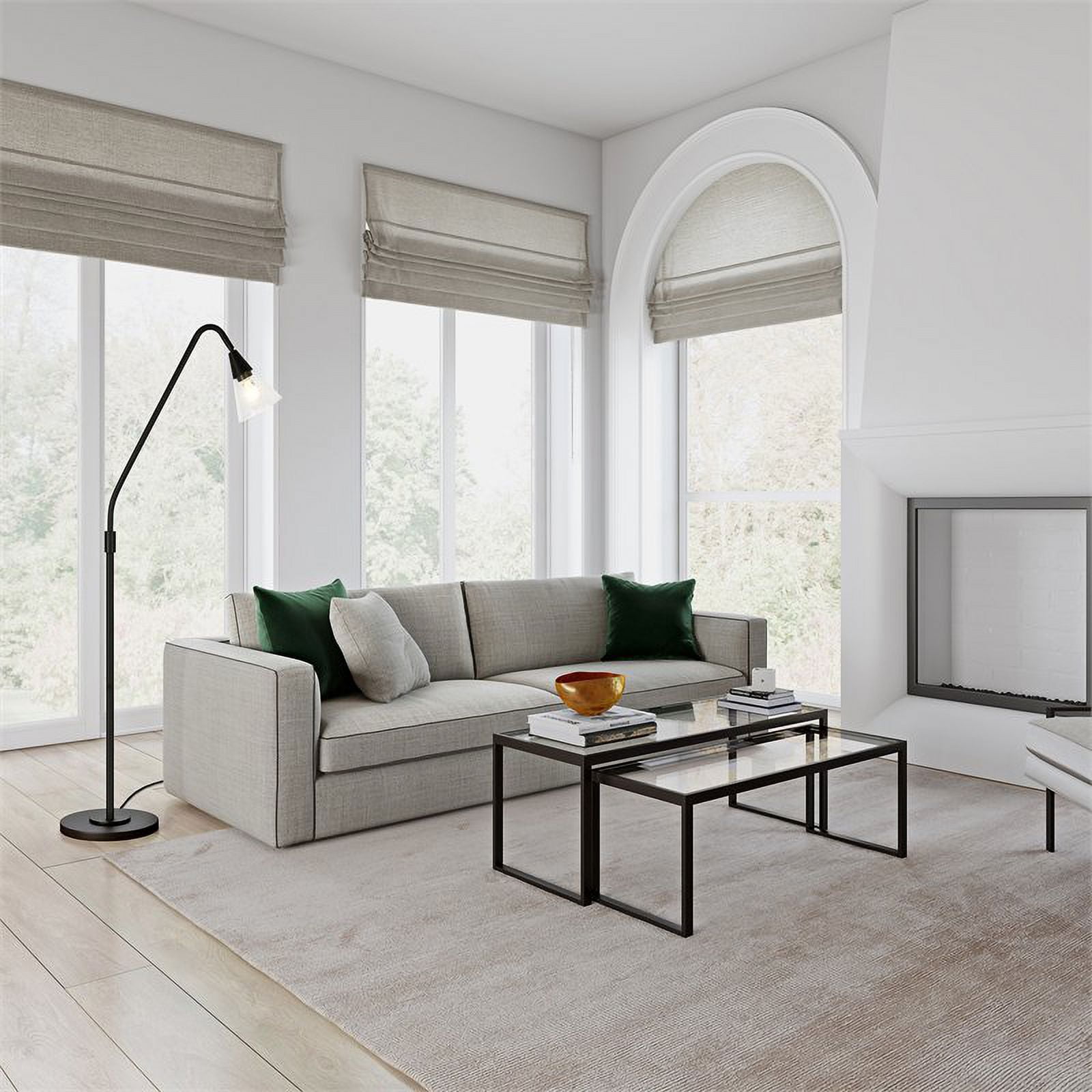 Evelyn&Zoe Challice Arc Floor Lamp with Glass shade in Blackened Bronze/Clear
