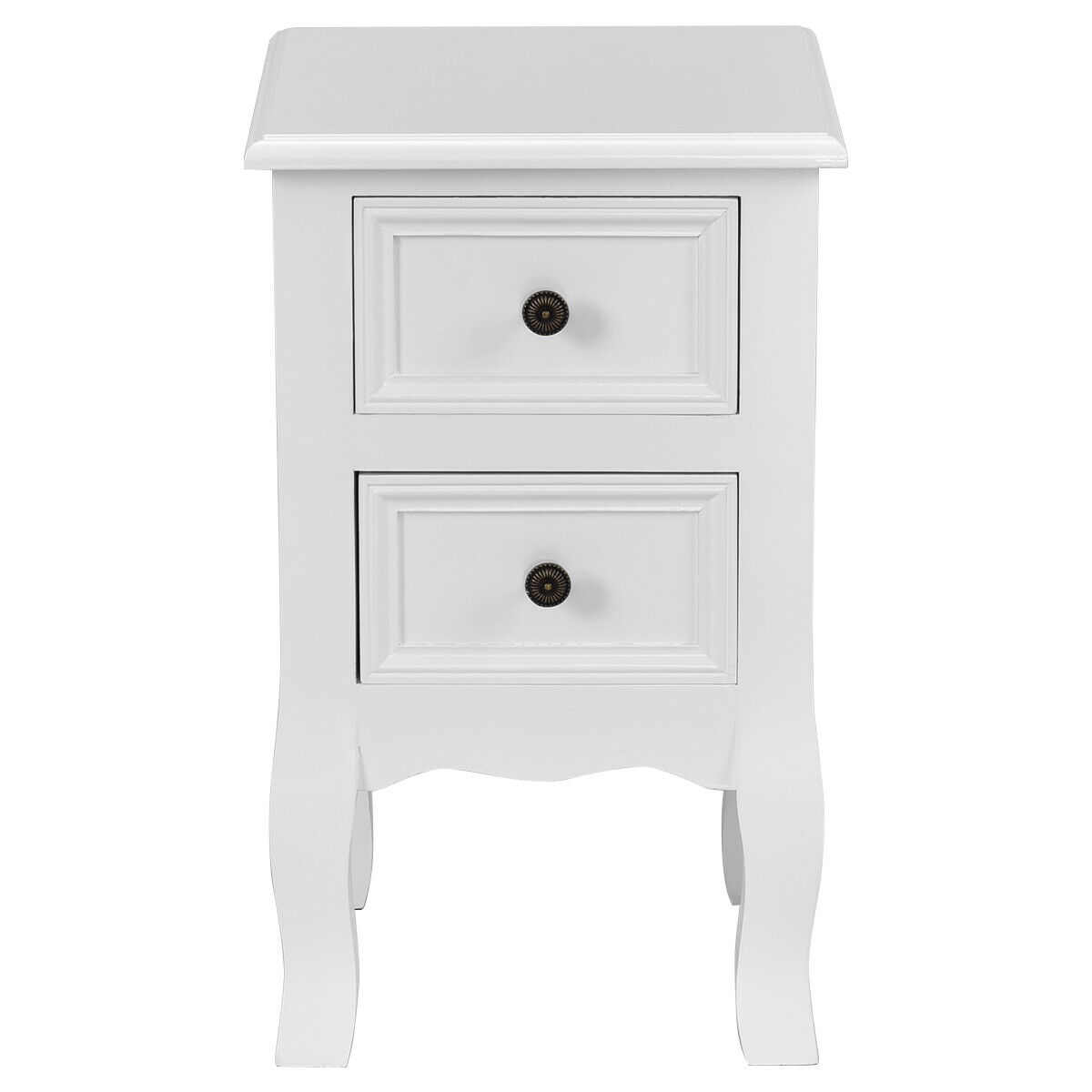 Costway White Night Stand w/ 2 Storage Drawers, Wood End Accent Table