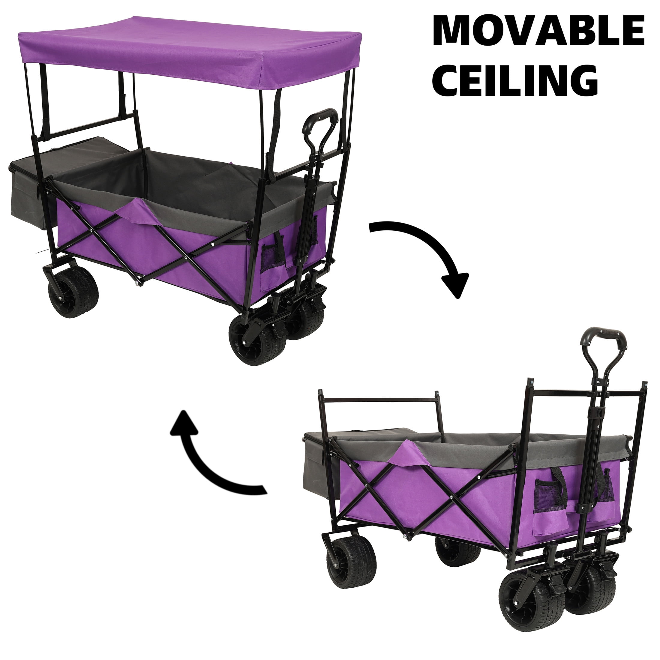GDF Studio Collapsible Wagon Stroller with Removable Canopy and Mosquito Net, 7" All-Terrain Wheels, Purple